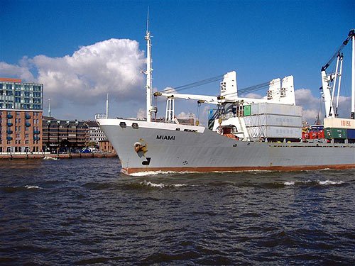 Containerschiff auf der Elbe in Hamburg